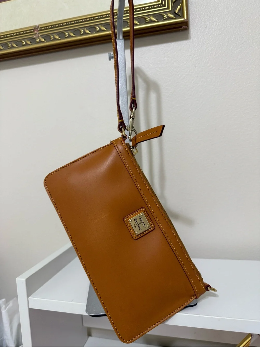 Dooney & Bourke Caramel Brown Leather Wristlet.